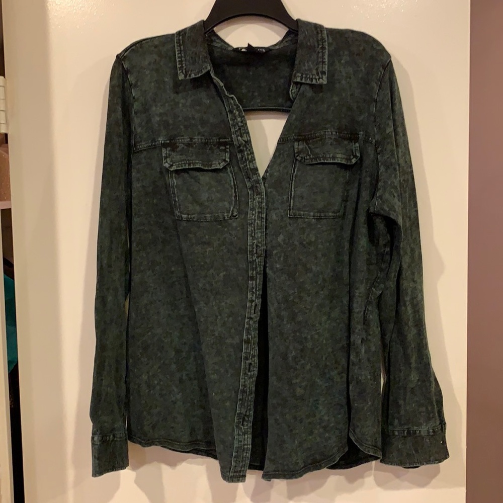 Olive green and black button up top